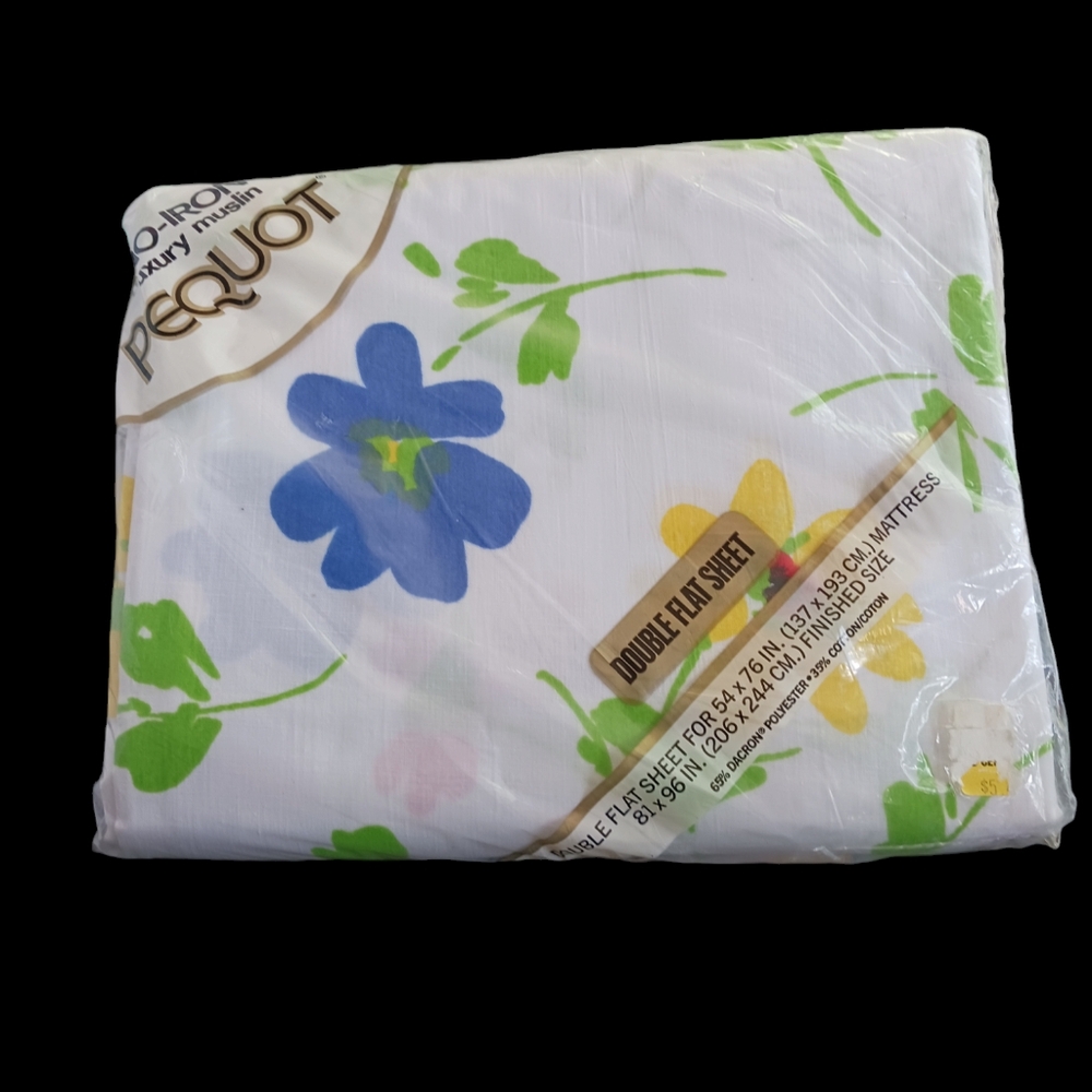 Vtg Pequot Field Flowers Double Flat Sheet